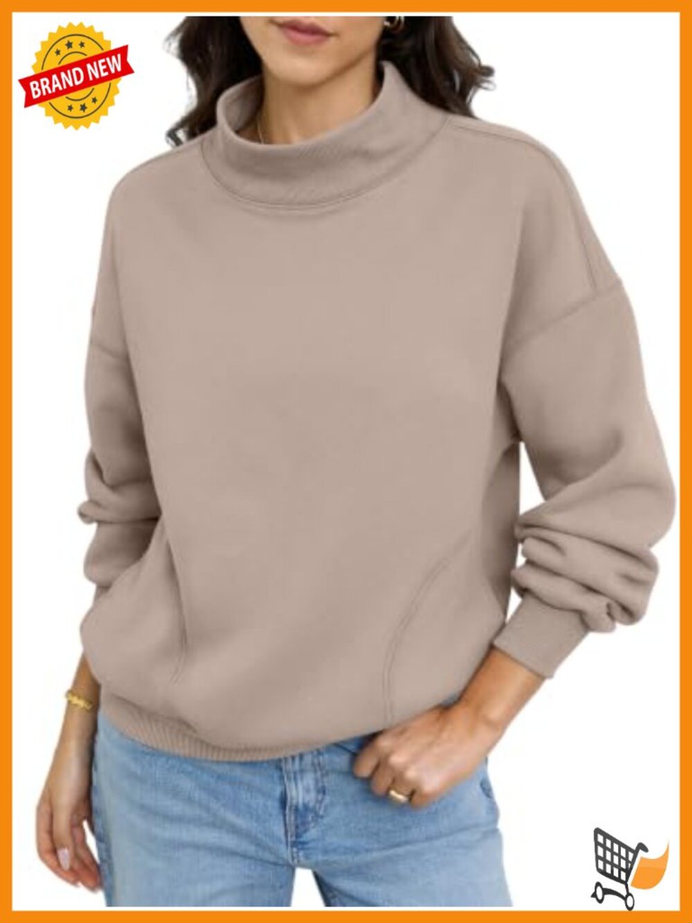 Fleece Mock Neck Pullover Sweatshirt with Pockets Relaxed Fit Casual